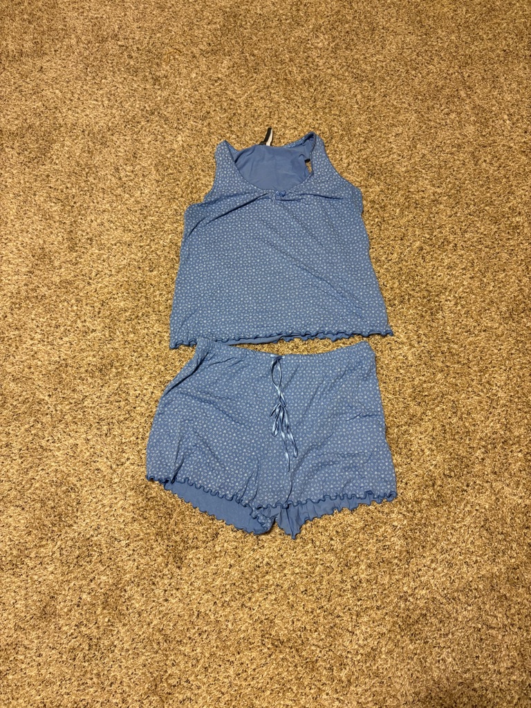 Jaclyn Intimates Light Blue Polka Dot Pajama Set - Tank & Shorts